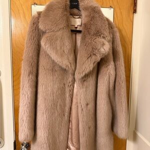 J. Crew Women's Faux Fur Coat - pink (dusty rose) pre owned
